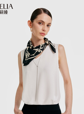 歌莉娅高级感14姆米真丝丝巾女秋季新款黑底印花挂脖式1B8L9A030