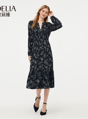 歌莉娅秋季新品收腰印花连衣裙1C8G4K0A0