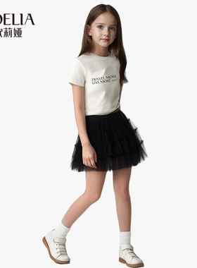 歌莉娅童装网纱黑色半裙女2024夏季新款短裙子1C4R2D03A