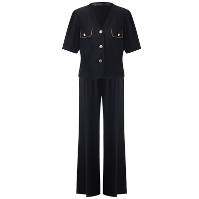 歌莉娅套装女夏季新款醋酸V领t恤上衣宽松直筒长裤1C4CAC800