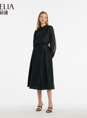 歌莉娅半身裙女春季新款高级感香云纱真丝黑色半截裙子1C3R2B150