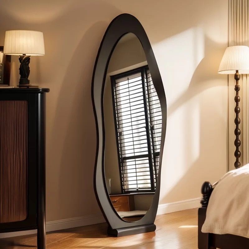 异形全身镜复古木质m新中式软装墙贴卧室壁挂落地镜浮法防爆玻璃