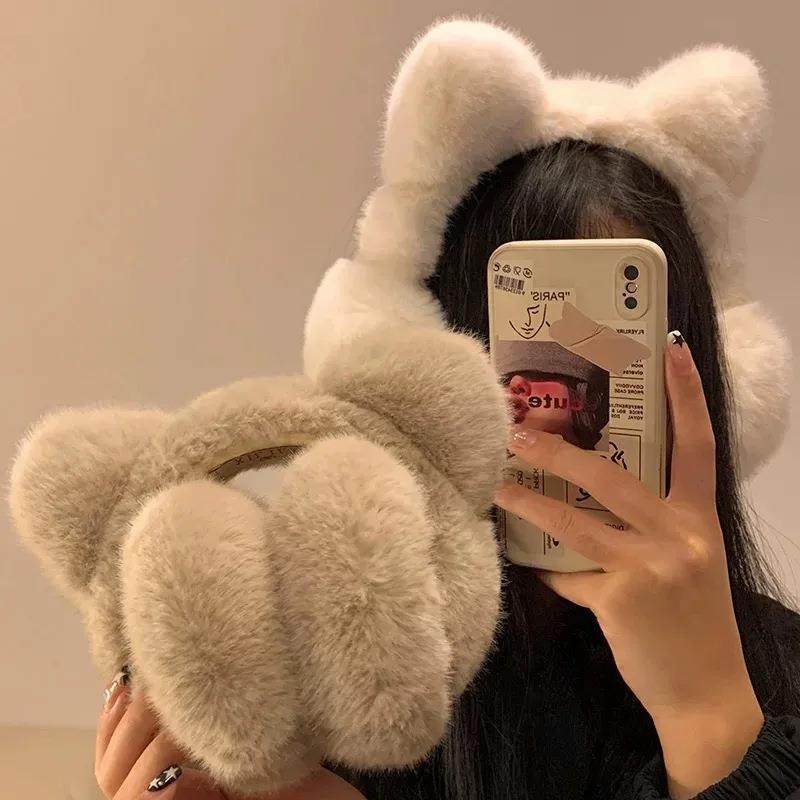 可爱猫耳朵毛绒罩女冬季学