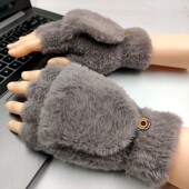 冬季 男女半指翻盖手套貂绒针织毛线加绒加厚手套加绒保暖写字办公