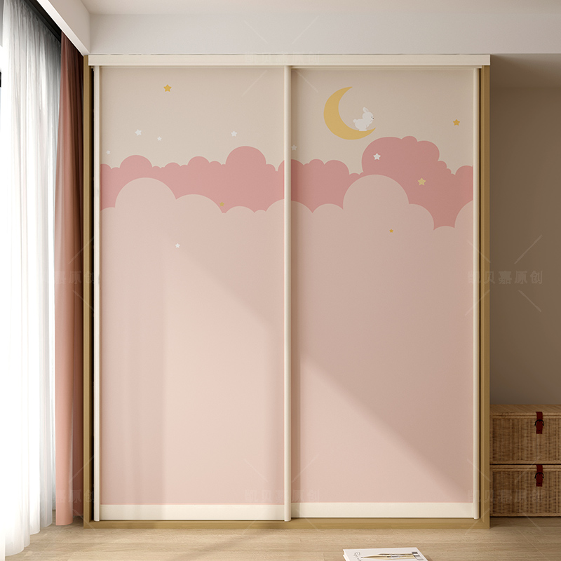 卧室衣柜门油画布可爱自粘贴画