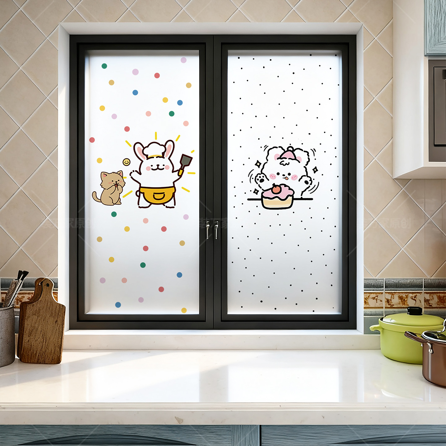 装饰防窥玻璃可爱卡通磨砂静电膜