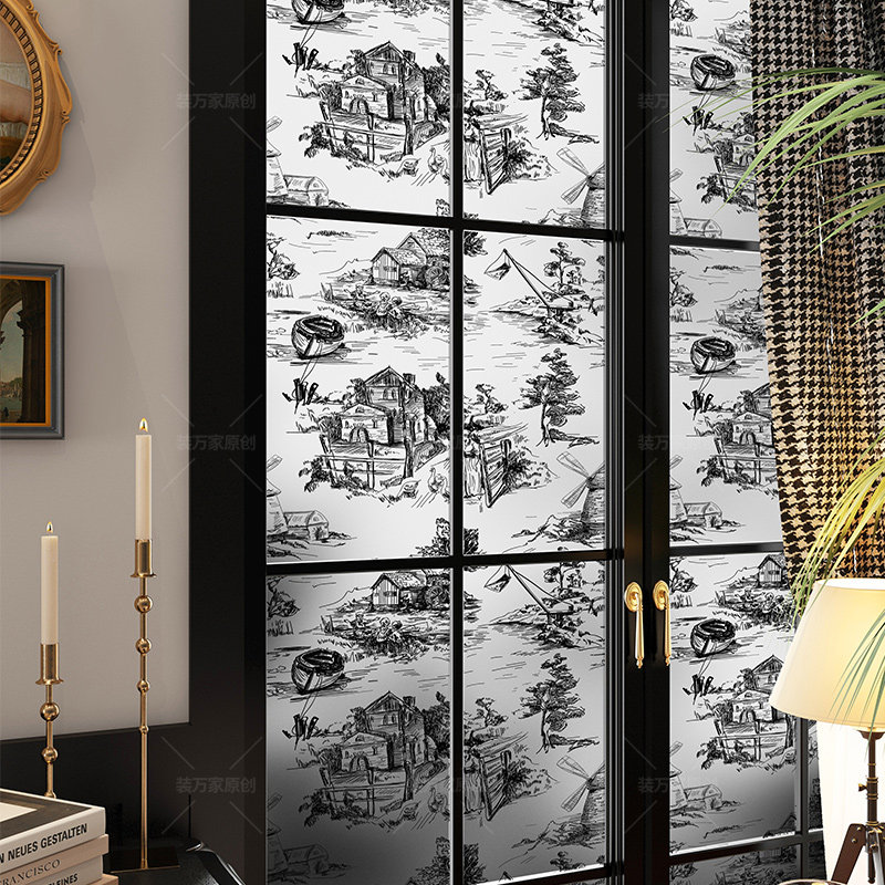 装万家法式覆古装饰房间隔断门浴室玻璃门贴纸防走光窗户磨砂膜,家居饰品,玻璃膜/贴,淘宝优惠券,粉丝福利购,淘宝优惠卷