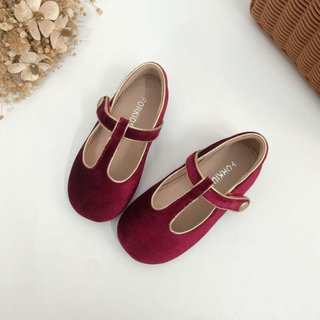 新年红色单鞋2023女童春季新款韩版金丝绒公主皮鞋儿童软底奶奶鞋