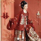 原创明制汉服方领补服马面裙红色拜年服套装 雨瀚黎 骏燕迎新 女