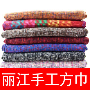 云南丽江摩梭手工纯棉方t巾民族风旅游空调披肩围巾两用多色可选