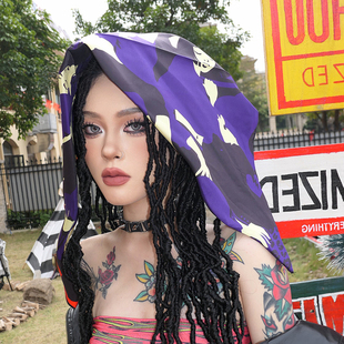 尤嘻岛小众紫色头巾女包头时尚夏天音乐节辣妹外穿挂脖方巾抹胸