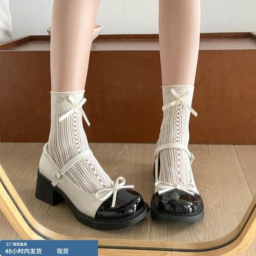 小香风单鞋2025新款鞋子女蝴蝶结玛丽珍女鞋法式英伦风高跟小皮鞋