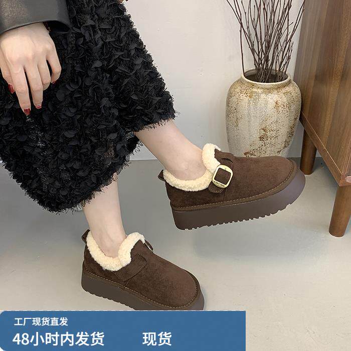 厚底加绒全包勃肯鞋女2025冬季新款豆豆乐福鞋爆款毛毛棉鞋雪地靴
