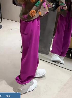 紫色抽绳弯刀休闲裤子女2025新款秋冬加绒加厚酷飒痞帅风束脚卫裤