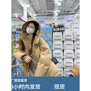 卡其色韩版宽松爆款连帽白鸭绒羽绒服女冬新款短款小个子加厚外套