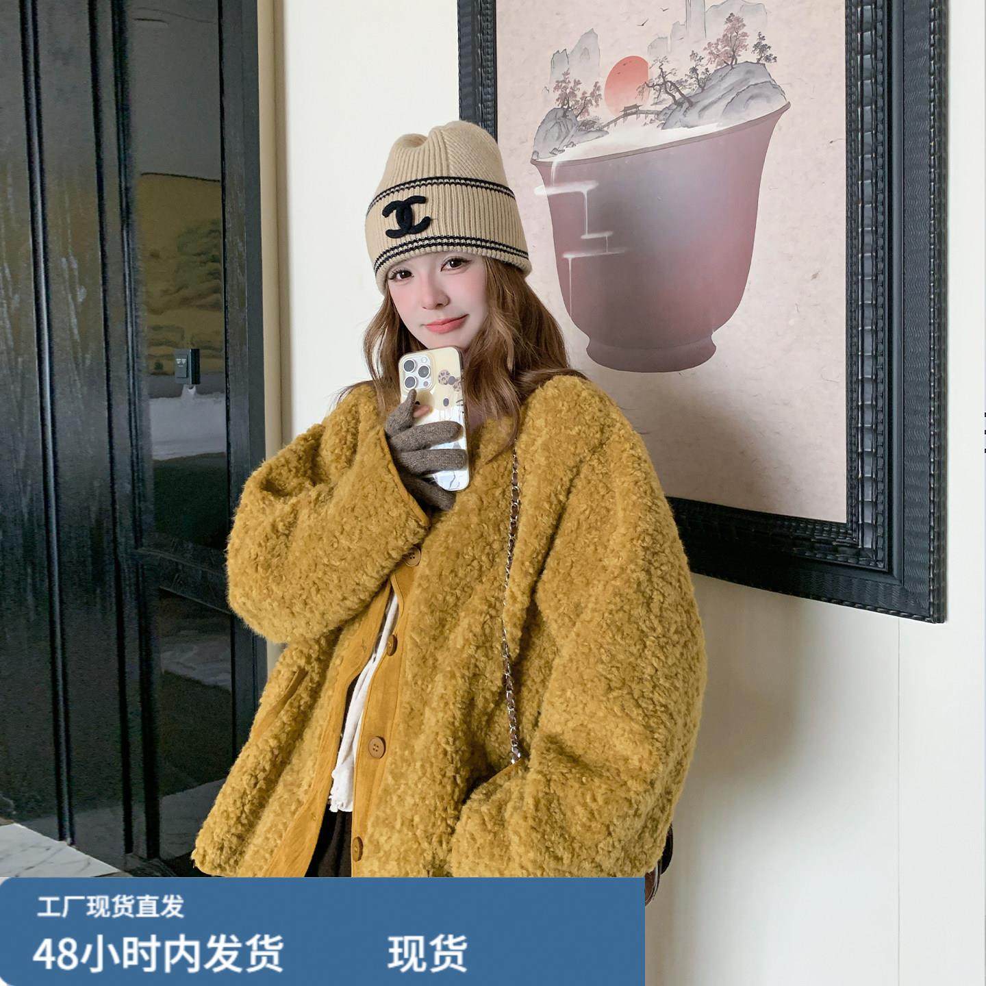 姜黄色加厚小香风毛绒外套2025新款女冬短款气质皮毛一体毛毛上衣,运动/瑜伽/健身/球迷用品,广场舞套装,淘宝优惠券,粉丝福利购,淘宝优惠卷