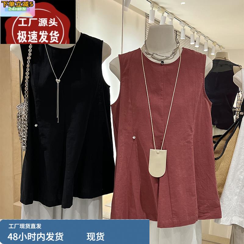 棉麻背心女夏外穿韩版设计感别致宽松a字甜美洋气无袖娃娃衫上衣