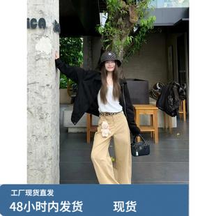 卡其色休闲裤子女2025新款秋季小个子巨好看的时尚气质宽松阔腿裤