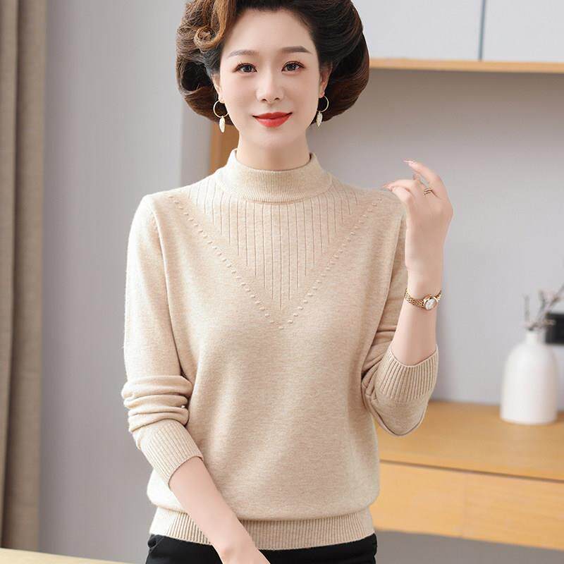 妈妈款春装羊芼衣中年妇女内搭配外套穿上衣服中老年人春秋打底衫