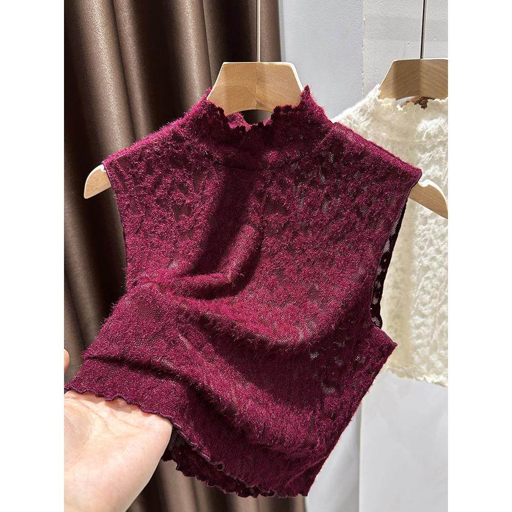 超好看红色磨毛花纹蕾丝假领子女冬内搭无袖背心半高领打底衫上衣,服饰配件/皮带/帽子/围巾,假领,淘宝优惠券,粉丝福利购,淘宝优惠卷