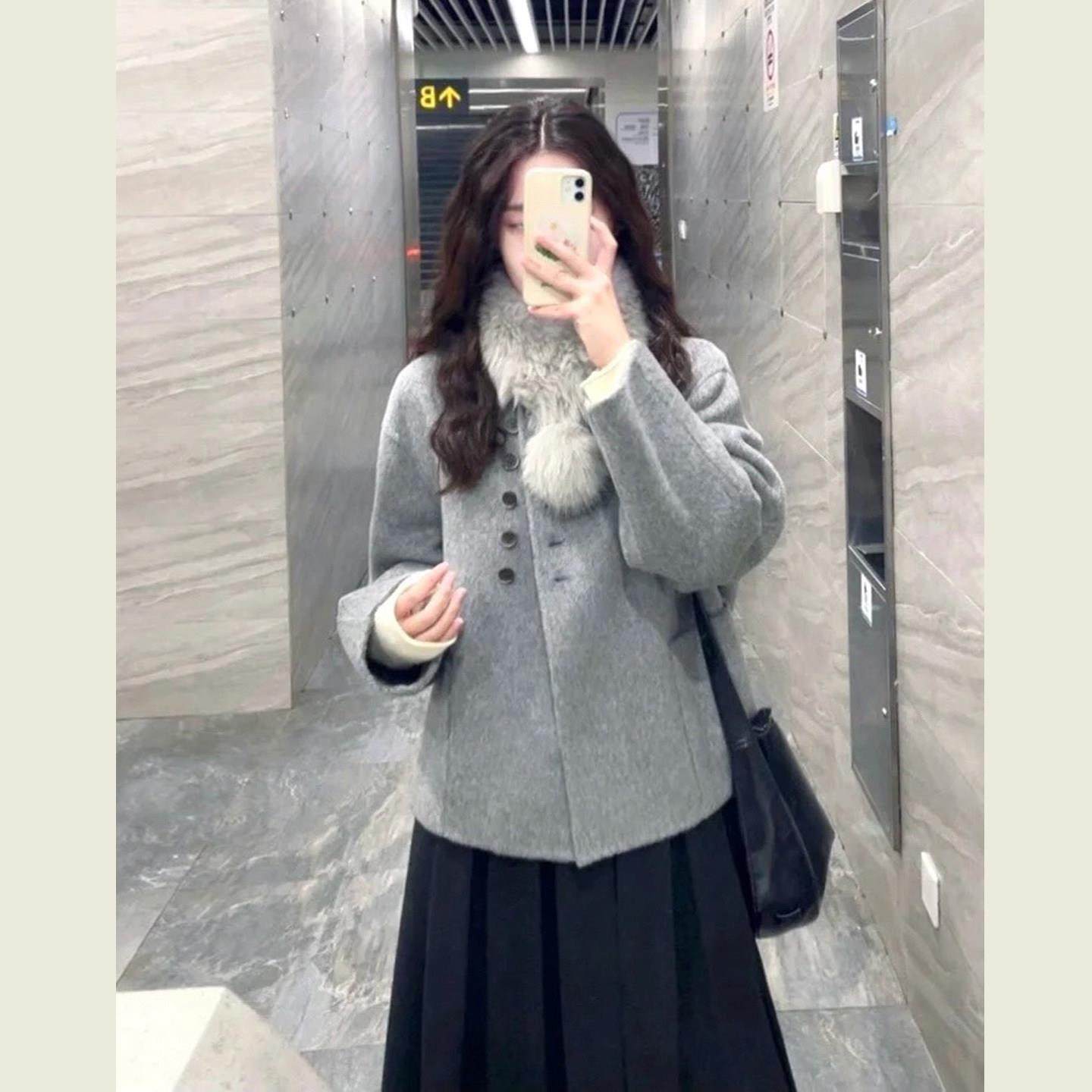 韩系赫本风灰色圆领呢子外套女秋冬季小个子气质显瘦短款毛呢大衣,运动/瑜伽/健身/球迷用品,广场舞套装,淘宝优惠券,粉丝福利购,淘宝优惠卷