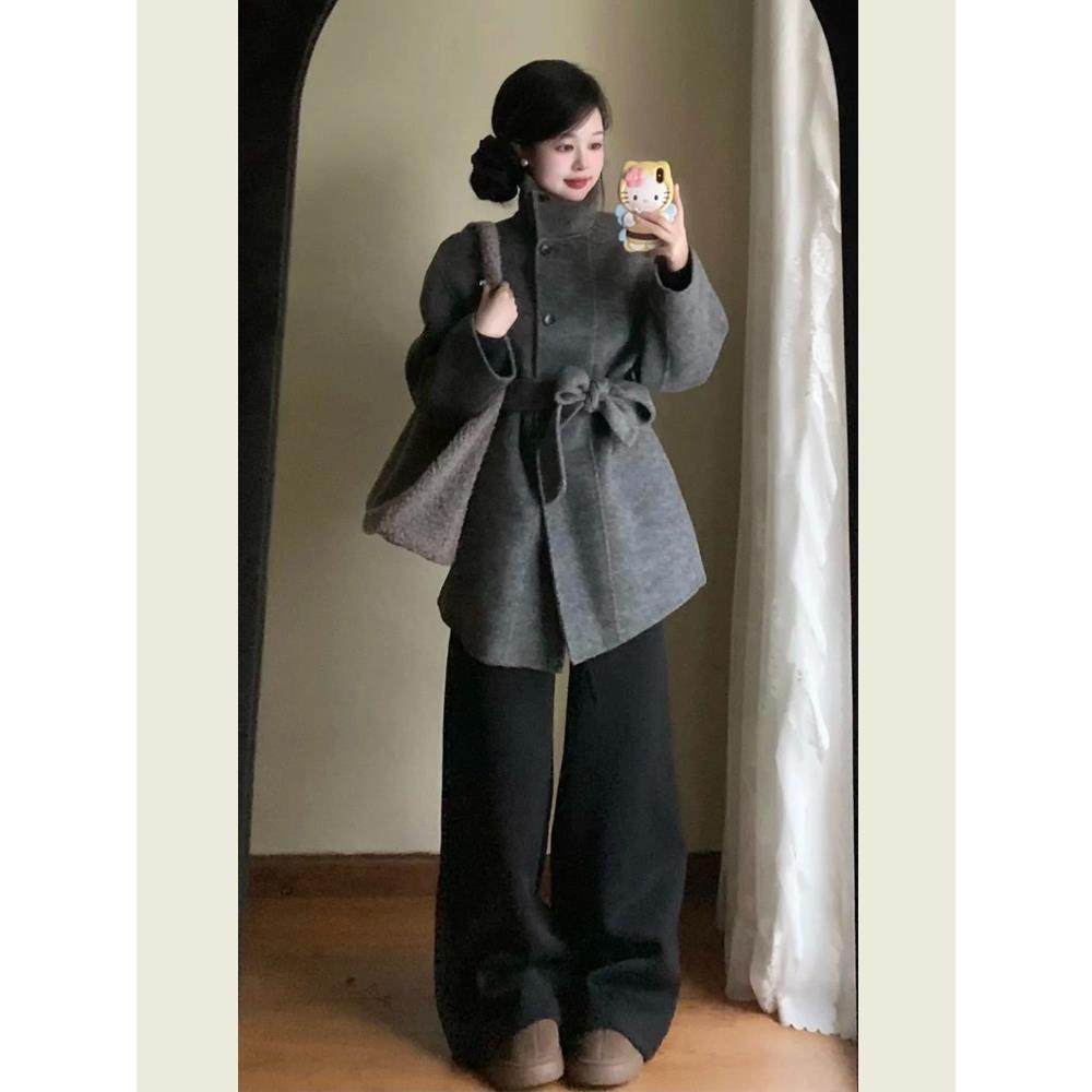 法式高级感灰色立领毛呢外套女秋冬小个子休闲中长款系带呢子上衣,运动/瑜伽/健身/球迷用品,广场舞套装,淘宝优惠券,粉丝福利购,淘宝优惠卷