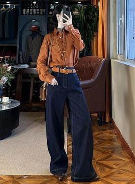 韩系穿搭干练气质chic高级感巨好看大方得体通勤橙色衬衫套装裤秋