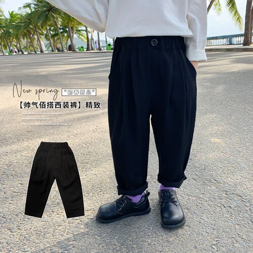 儿童裤子男童春装黑色小童休闲裤春款202L2新款男宝宝西装裤春秋