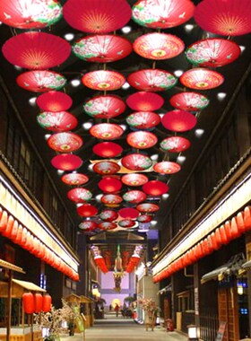 泸州油纸伞红色防雨怀旧火锅店展厅商场走廊茶楼饭X店吊顶装饰伞