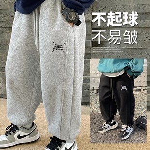 一體絨秋冬運(yùn)動厚棉褲 男童春秋款 子2023新款 寬松T外穿長褲 褲 加絨