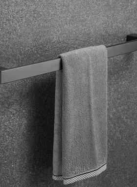 高端浴室毛巾杆304不锈钢拉丝枪灰色 卫生间轻奢毛巾架Y单杆免打