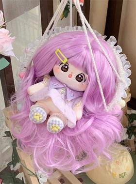 20cm棉花娃娃假发粉紫色羊毛卷高温丝假发头套公仔玩偶假毛头发套