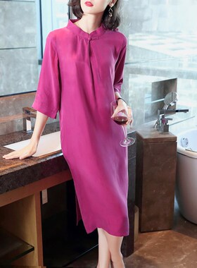 日常改良中国风红色旗袍春夏高级感妈妈J连衣裙减龄显瘦铜氨丝长