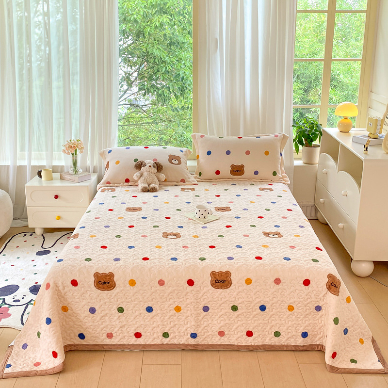 牛奶绒床盖加绒床盖榻榻米炕盖单件加厚法兰绒床单家用学生宿舍