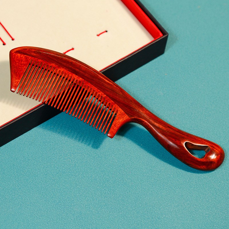 厂家批发紫檀木梳细齿梳子按摩梳卷发梳加厚鼓柄圆柄礼品婚庆结婚