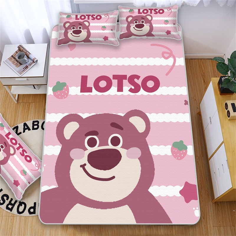 儿童房草莓熊牛奶丝夏凉席2三件套卡通学生宿舍空调席U子冰丝席1.