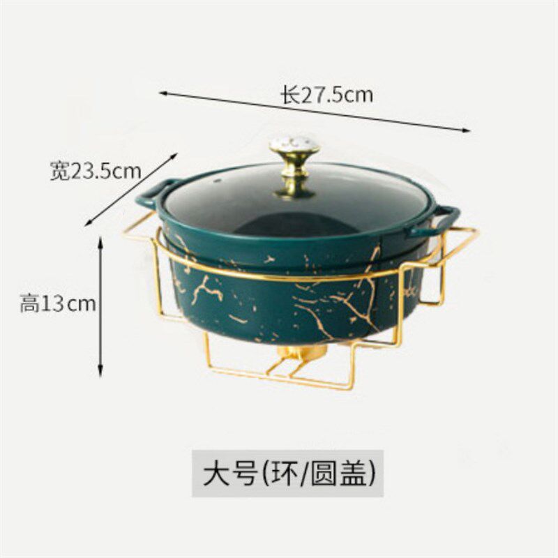 大理石金纹北欧双耳陶瓷锅家用汤锅干锅碗餐具创意砂锅架带烛托