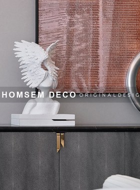 现代样板间玄关翅膀人像天使女孩摆件售楼M处客厅大堂人物雕塑装