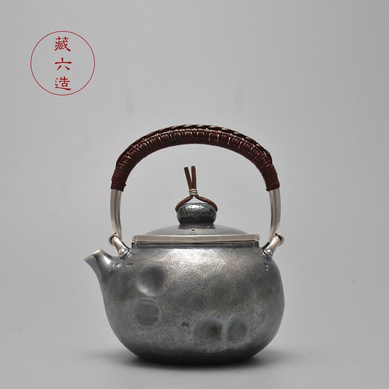 银壶 藏六造纯银99p9烧水壶泡茶壶纯手工一张打仿古银茶壶家用煮