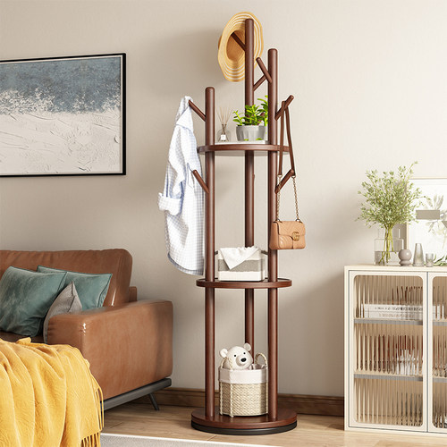 实木衣帽架落地衣架卧室家用置物架立式衣服架子360度旋转挂衣架