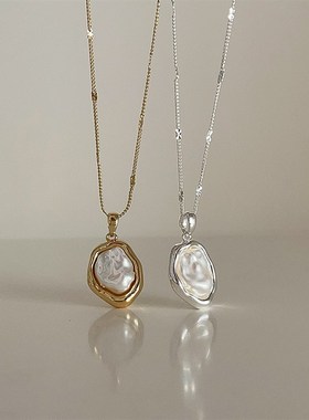 冷淡风不规则金属珍珠项链女韩国小众F复古个性百搭气质颈链锁骨