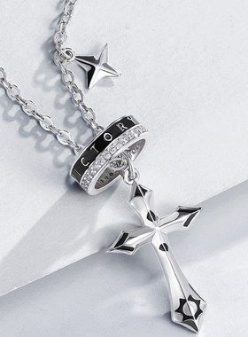 男士纯银吊坠设计感银项链男潮男生十字架饰品潮V牌简约百搭挂件