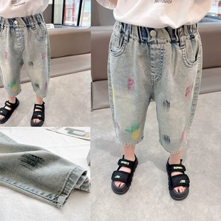 软绵绵~男童薄款k水洗牛仔短裤五分裤2024夏季中小童洋气彩色裤子