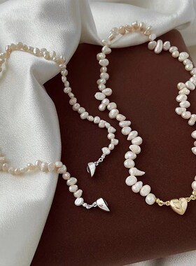 天然不规则淡f水珍珠项链韩版女高级感小众设计颈链轻奢锁骨链配