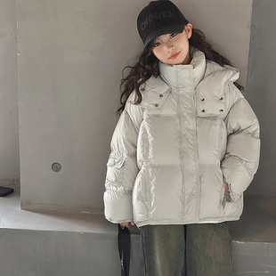 女童短款羽绒服连帽冬n季2024新款女大童冬装洋气加厚儿童棉服外