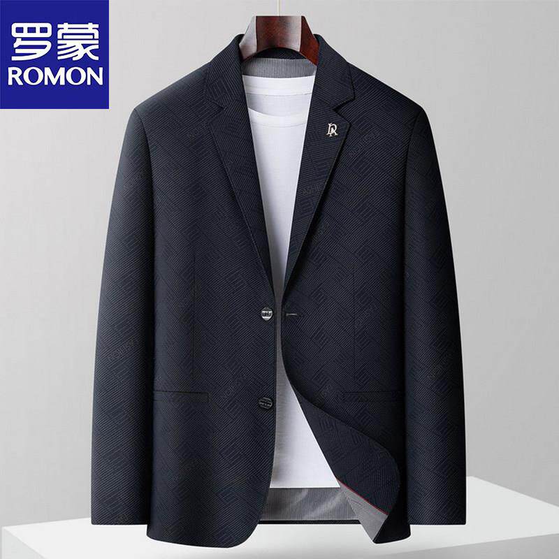 罗蒙春秋轻奢加肥加大码休闲西装男胖子商务时尚爸爸装西服外套潮