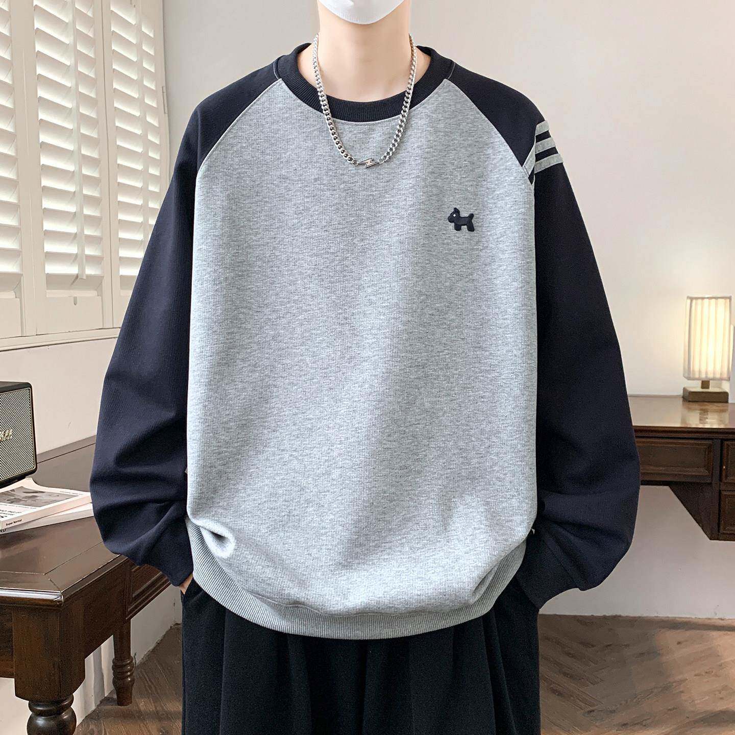 刺绣插肩袖卫衣男装青少年春秋季新款长袖t恤休闲宽松上衣服男士