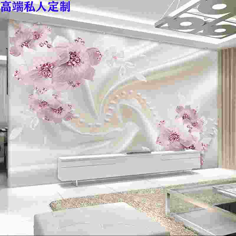 8D立体客厅沙发卧室墙纸壁画3D电视背景墙壁纸5D珠宝花朵影视墙布