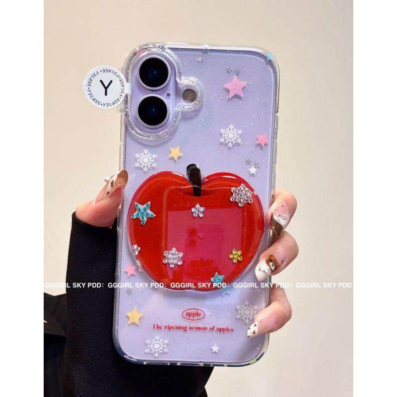 韩风贴片红苹果彩钻适用iPhone17苹果16promax手机壳14promax潮款