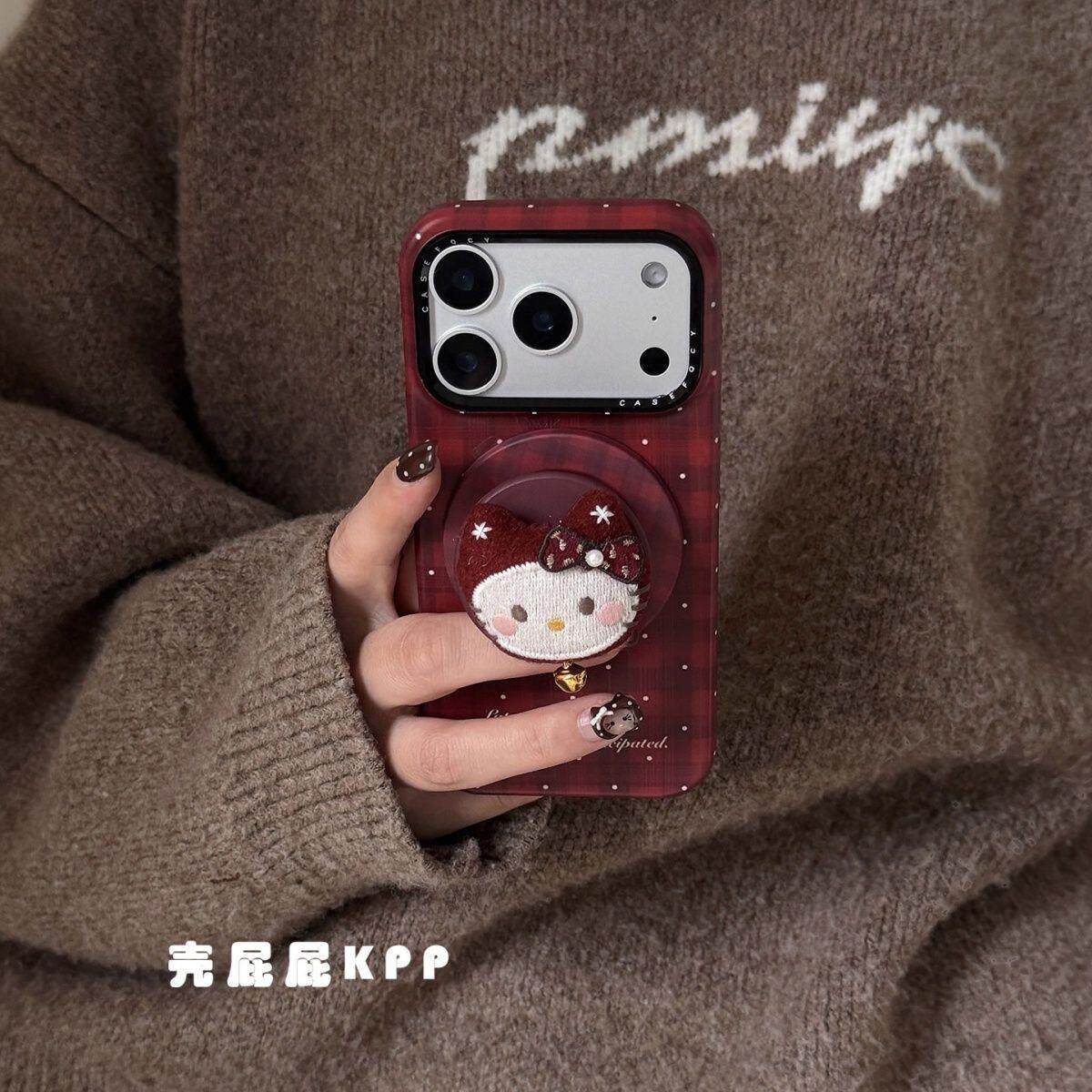 圣诞红格纹波点猫咪磁吸适用苹果17ProMax手机壳iPhone16菲林1514
